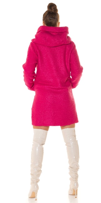 Beautiful Boucle Look coat with hood Pink
